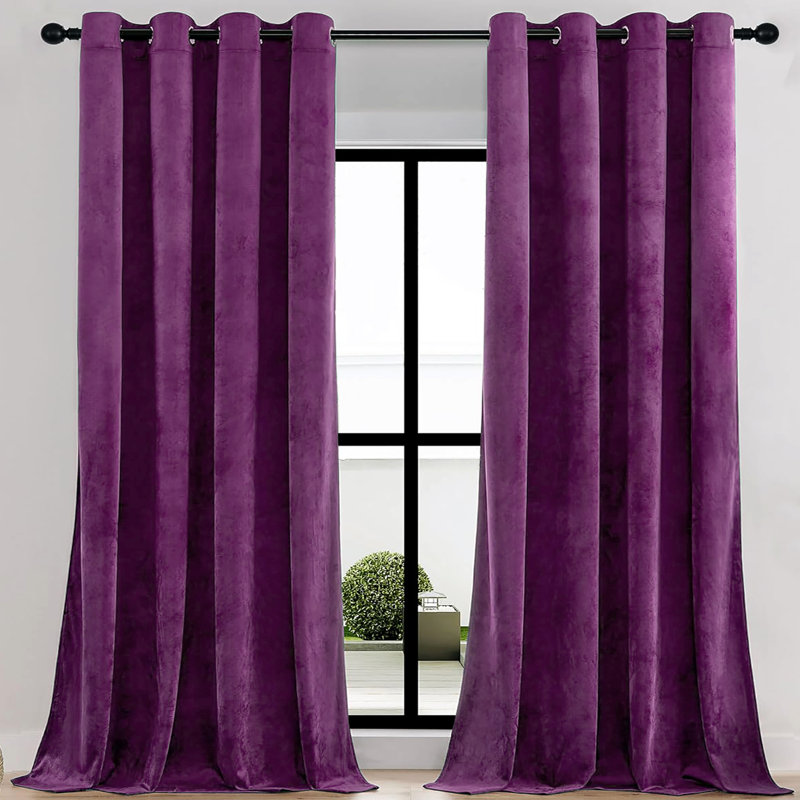 Velvet Room Darkening Grommet Window Curtain Panel, 55" W x 108" L, Purple
