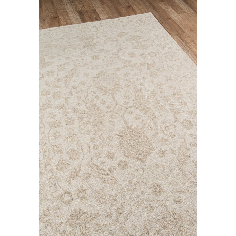 Cece Handmade Tufted Wool Beige Rug, Rectangle 5' x 8'