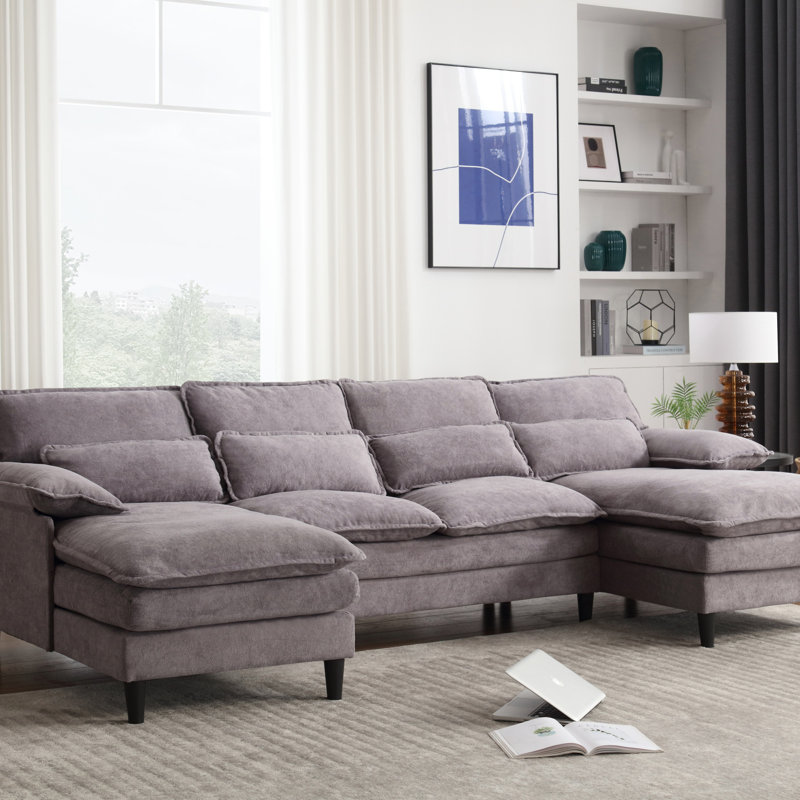 U Shaped Modular Sectional Sofa Couch, Gray Fabric