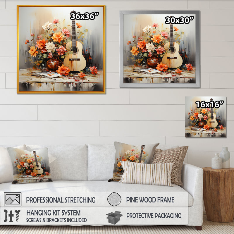 Country Music Melody 2 - musique, art mural, Cadre photo noir, H 16 po x l 16 po x P 1 po