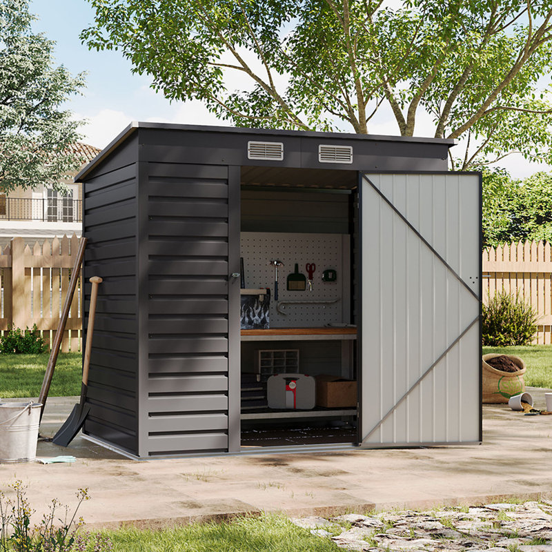 Diogenes 6 ft. W x 4 ft. D Metal Tongue & Groove Pent Garden Shed, Carbon Black