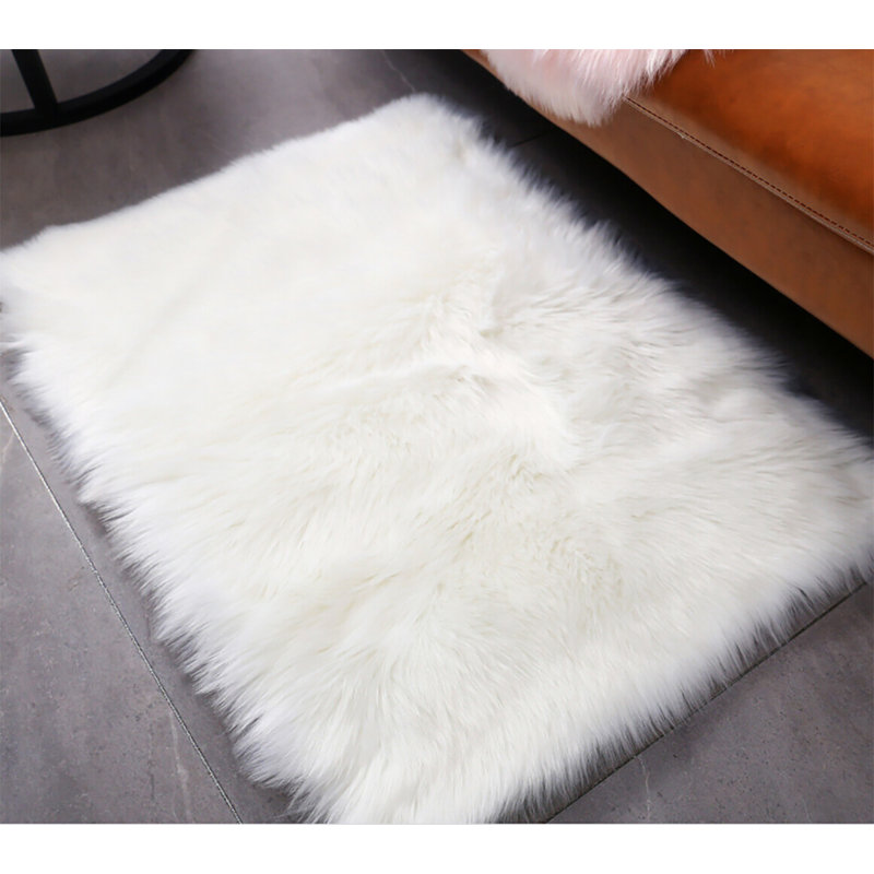 Lavallee Faux Sheepskin Shag Performance White Rug, Rectangle 2' x 3'