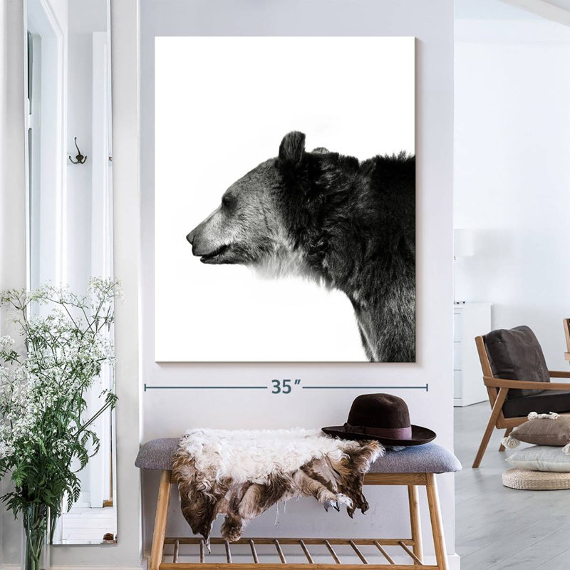 Tête d'ours monochrome, H 40 po x l 32 po x P 1,25 po