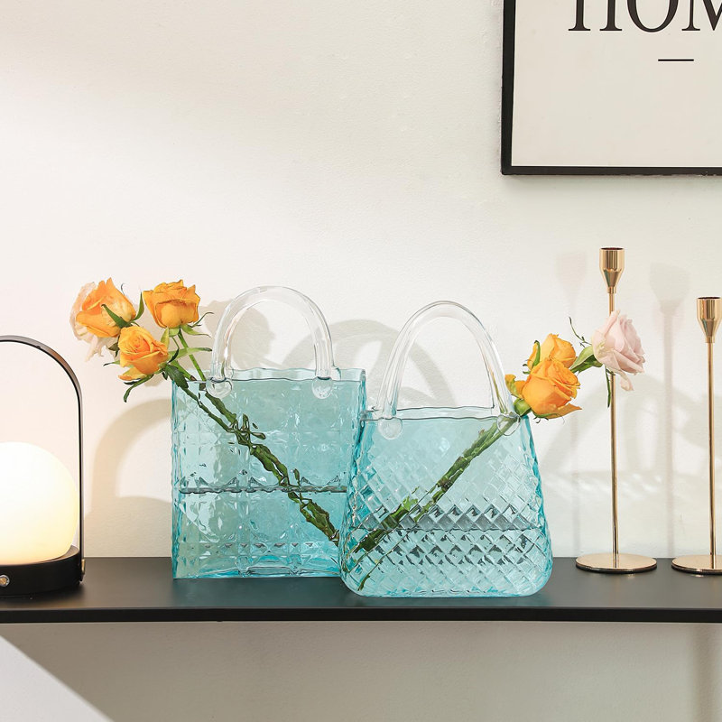 Vase de table en verre Xhésika, Bleu clair
