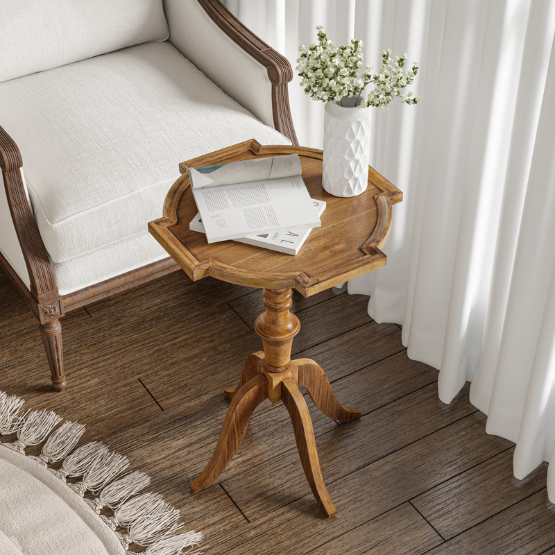 Farmhouse Wood Pedestal End Table