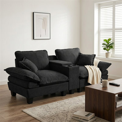 Modular Cloud Couch, L-Shape Sailboat Sofa With Cup Holders & Storage, USB Port, 2 Pillows, Chenille For Apartment & Living Room
