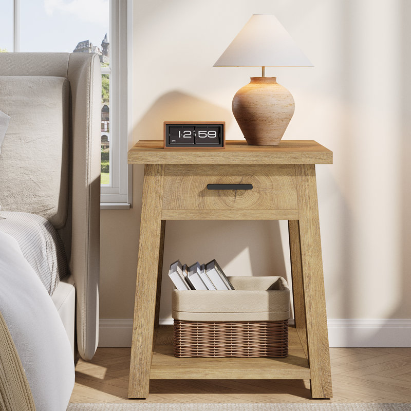 Table de chevet avec tiroir, table d'appoint rustique avec tablette ouverte