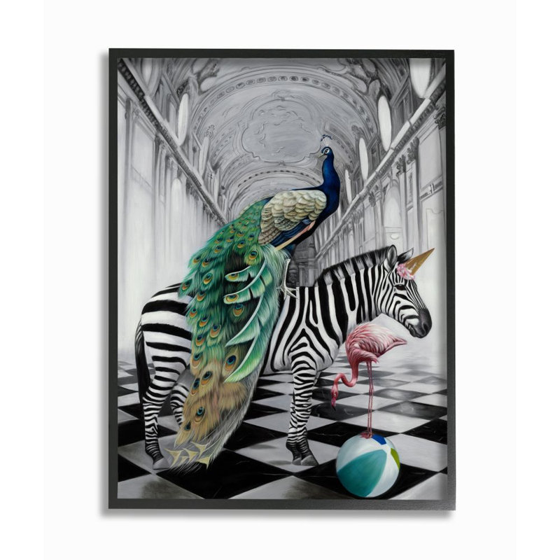 «Safari Animals in Classic Architecture Funny Zebra Birds» par Daphne Polselli - impression d'art graphique