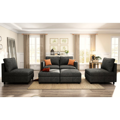 U-shape 6 Sectional With Functional Storage, Chenille Fabric Modular Couch For Living Room, 123" Bed Spacious Storage Solutions,