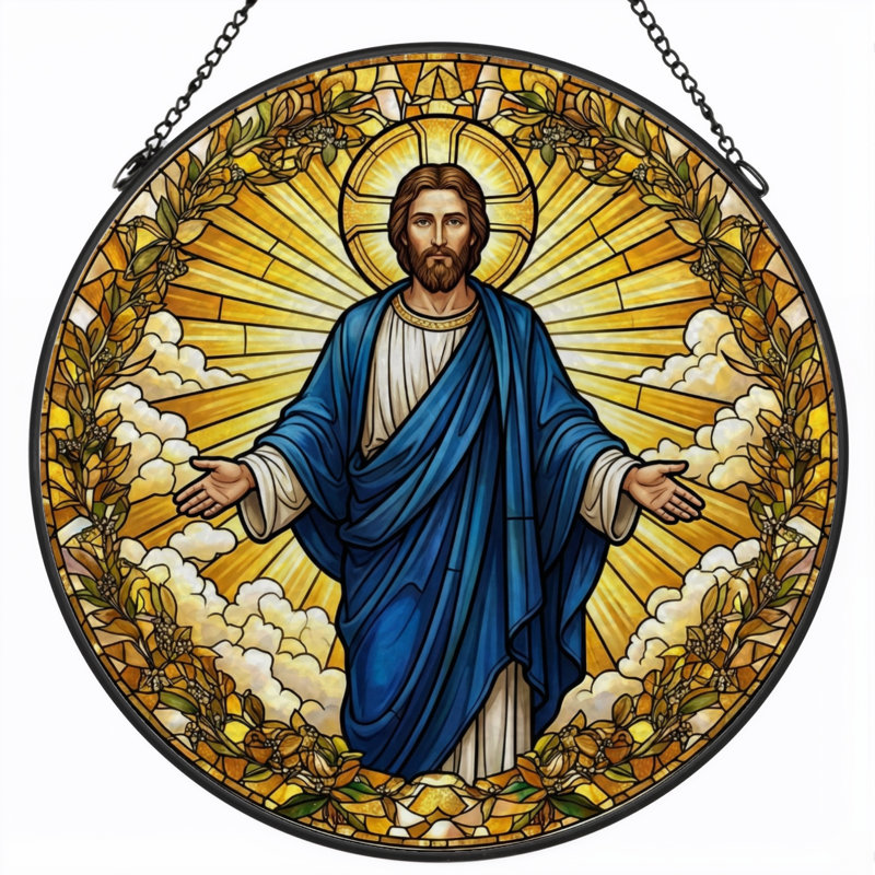 Panneau de vitrail d'art religieuse H 12 po, H 12 po
