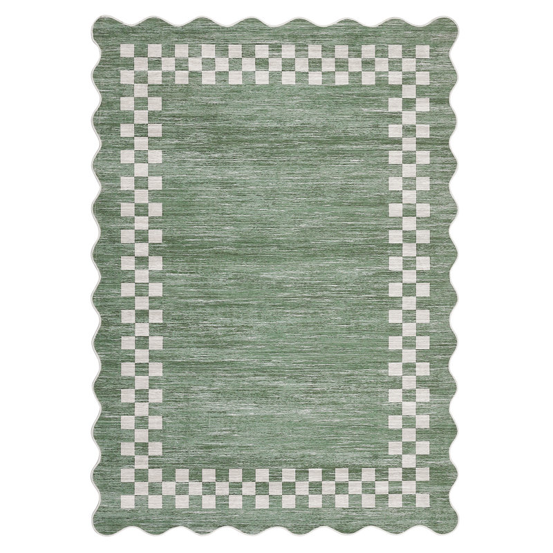 Scalloped Area Rugs Modern Bordered Accent Carpet,Non-Slip Floor Cover,Stain-Resistant Indoor Mat for Bedroom,Kitchen,Living Room