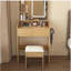 Coiffeuse avec miroir lumineux à DEL, prise de courant, support pour sèche-cheveux et tabouret - Petite commode pour petite chambre à coucher (bois)
