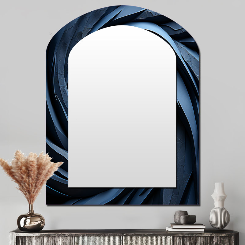 Spiraling blue abstract vortex IV - Abstract Spirals Arch Decorative Mirror, Blue Asymmetrical Wall Mirror, Printed Metal Art