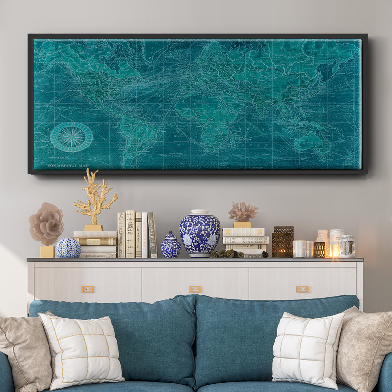 Carte du monde azur - toile encadrée, H 8 po x l 20 po