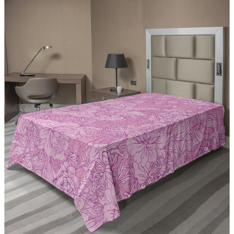 Drap plat moderne de style bohème Ambesonne, Rose doux / motif floral fuchsia rosé, Drap plat pour lit simple