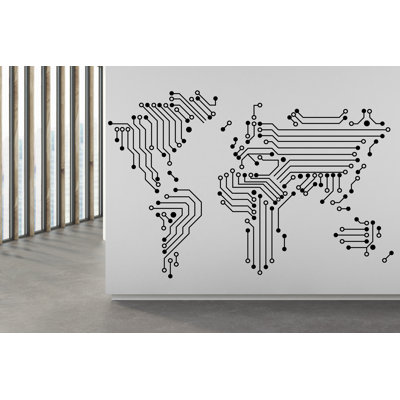 Décalcomanie murale carte du monde carte de circuit imprimé, technologie vinyle, art mural, décalcomanie nom de la société, décoration de bureau, art mural autocollant 322RS