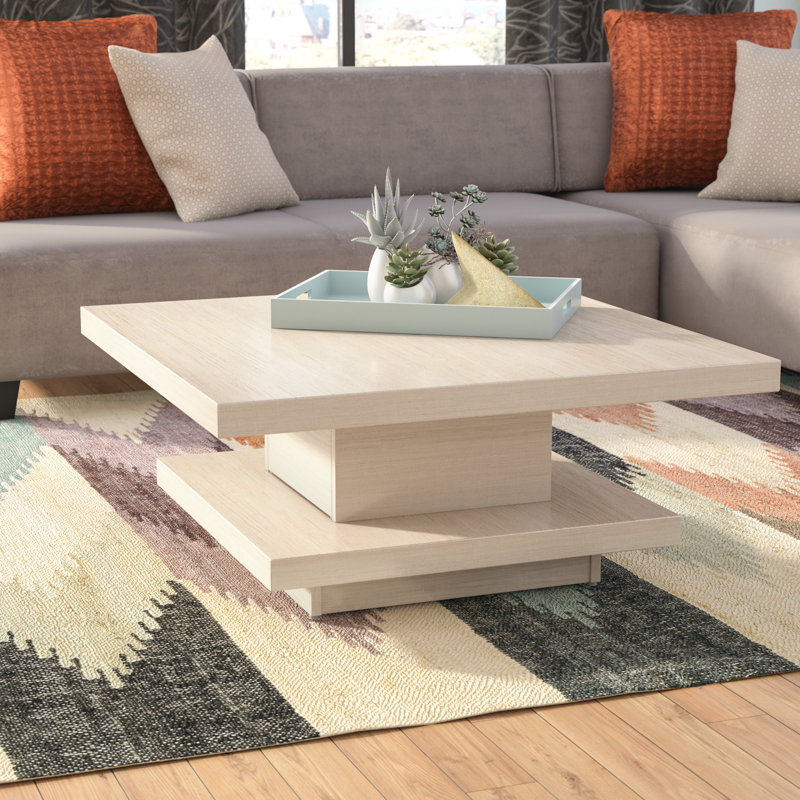 Pedestal Coffee Table with Storage, Ivory