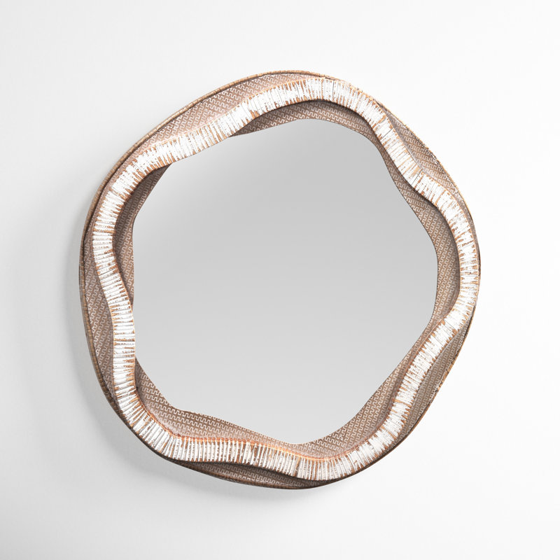 River Organic Round Wood & Rattan Wall Mirror in Cream and Beige
