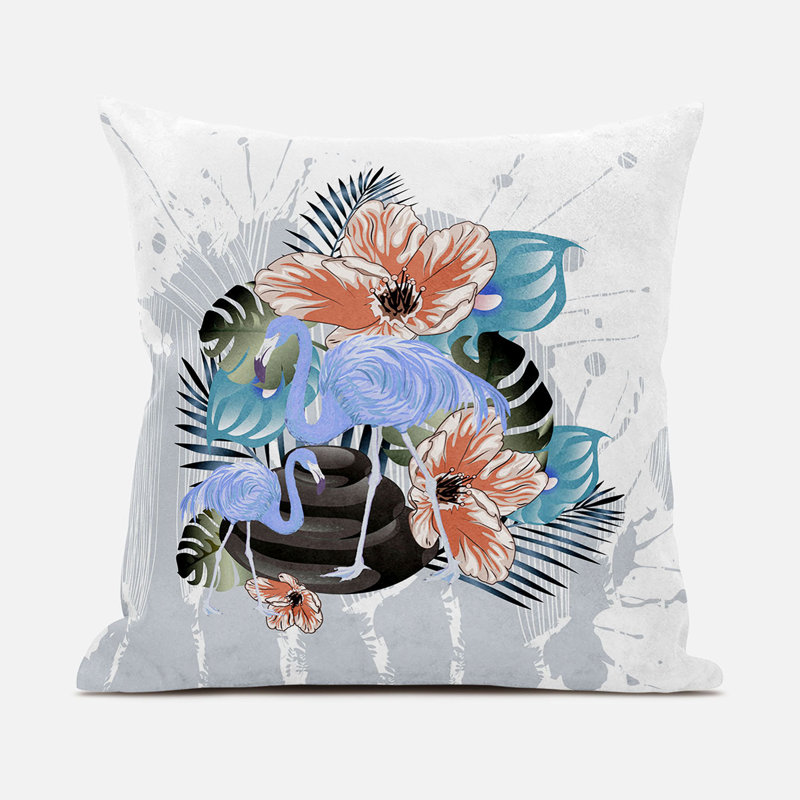 Flamingo and Flower 16" Square Polyester Outdoor Pillow