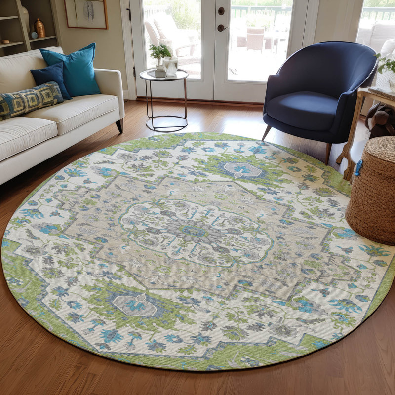 Machine Washable Indoor/Outdoor Chayden ACN985 Rug, Round 8'