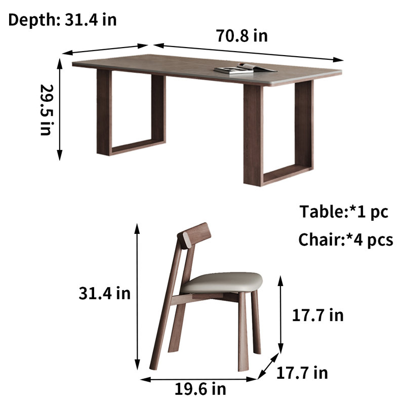 Ensemble de salle à manger rectangulaire moderne, H 29,5 po x L 70,8 po x l 31,4 po