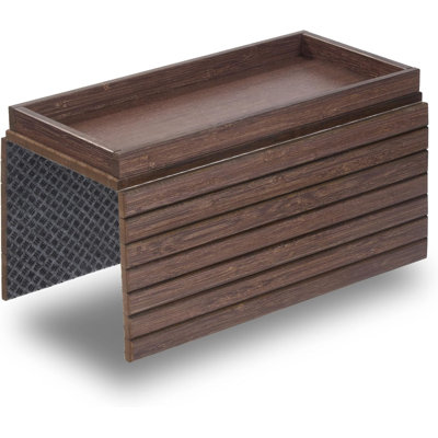 Couch Arm Tray With Spacious 12.4" X 5.4" Storage Box, Stained Brown Bamboo Grain, Enhanced Non-Slip Felt Bottom, Sturdy Bamboo Slats – Fits Armrests 6" And Wider