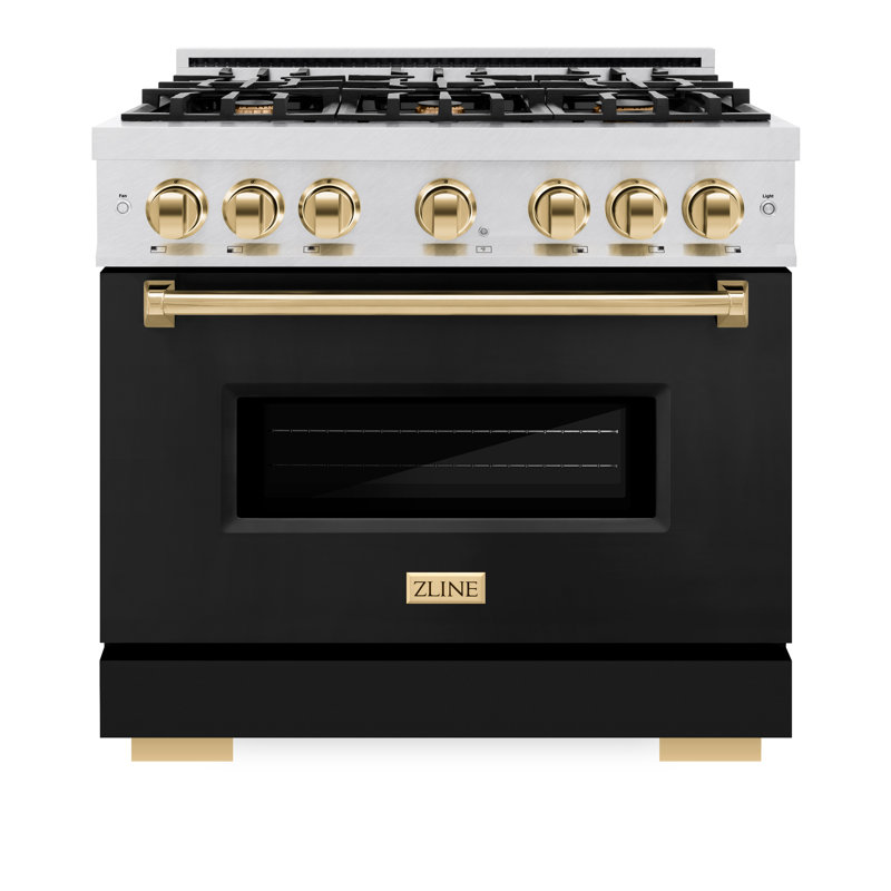 ZLINE Autograph 36" Classic Dual Fuel DuraSnow Range w/ Accents, Black/Gold