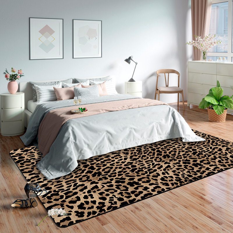  Tapis moderne de 7 x 10 pi avec tapis antidérapant et envers en caoutchouc antidérapant pour dessous de table de salle à manger, imprimé léopard