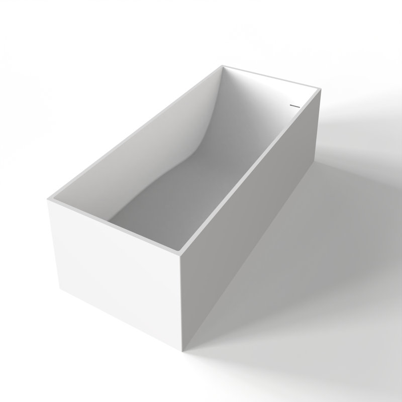 Solid Surface Bathtub: 66.9 in Freestanding Rectangle Soaking Tub - Easy Install