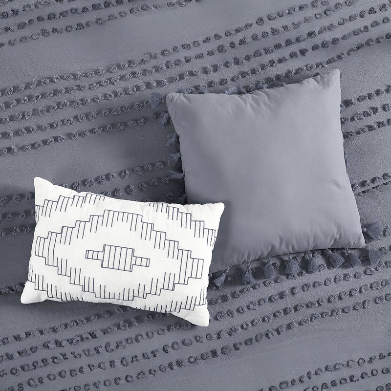 Ensemble d'édredon 5 pièces en jacquard à pinces à pompon 100% coton Swift Home Marilla - 2 coussins décoratifs inclus - chaleur toutes saisons, durable, facile d'entretien