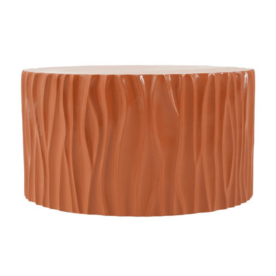 Round MGO Coffee Table, Wave Textured Cylindrical Side Table, Pre-Assembled Not KD, 66 LBS Weight Capacity, Indoor & Outdoor Multi-Use Accent Table for Living Room Patio Garden