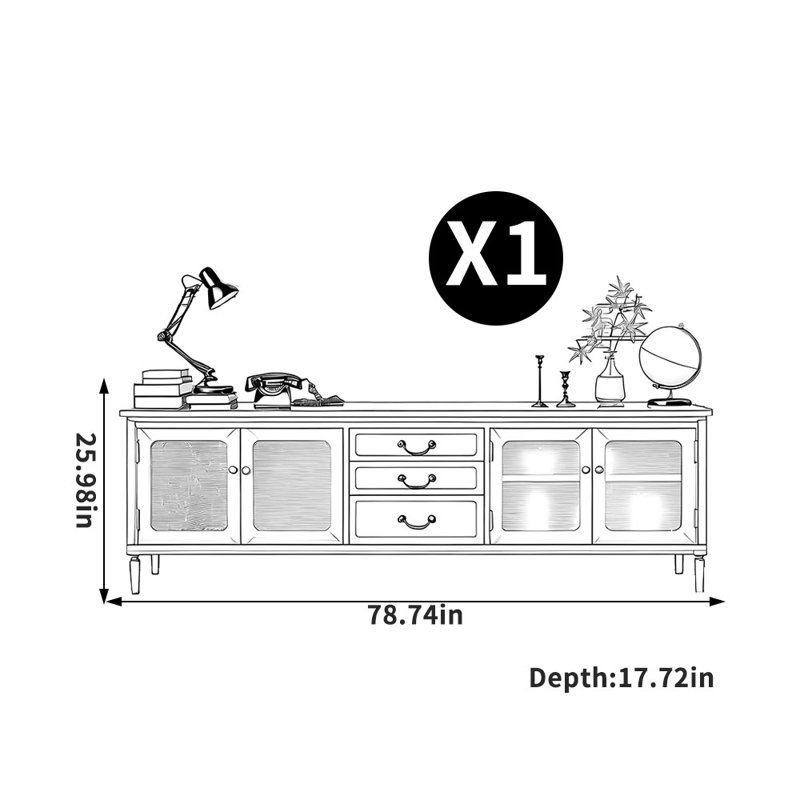 Meuble télé style rétro américain, 78.74"