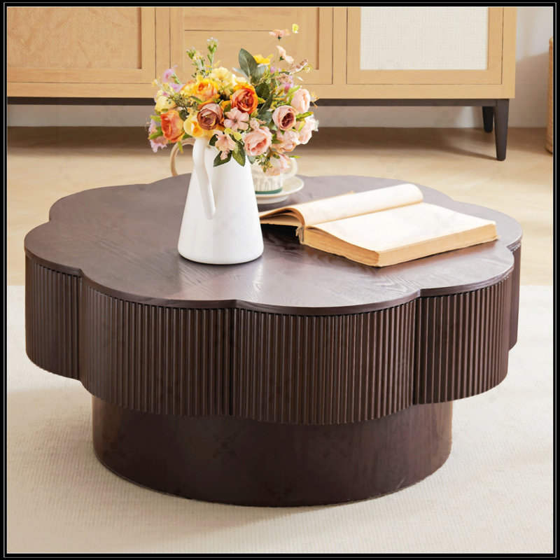 31.50"Modern Flower Shaped Coffee Table, Dark Brown