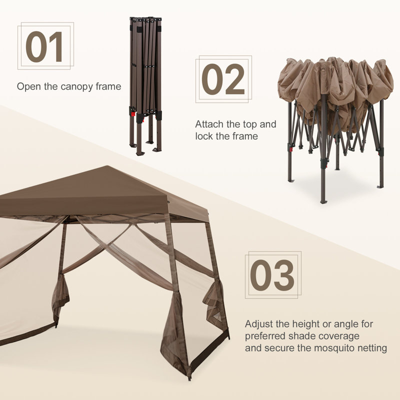 10x10 Brown Steel Pop-Up Patio Gazebo with Netting