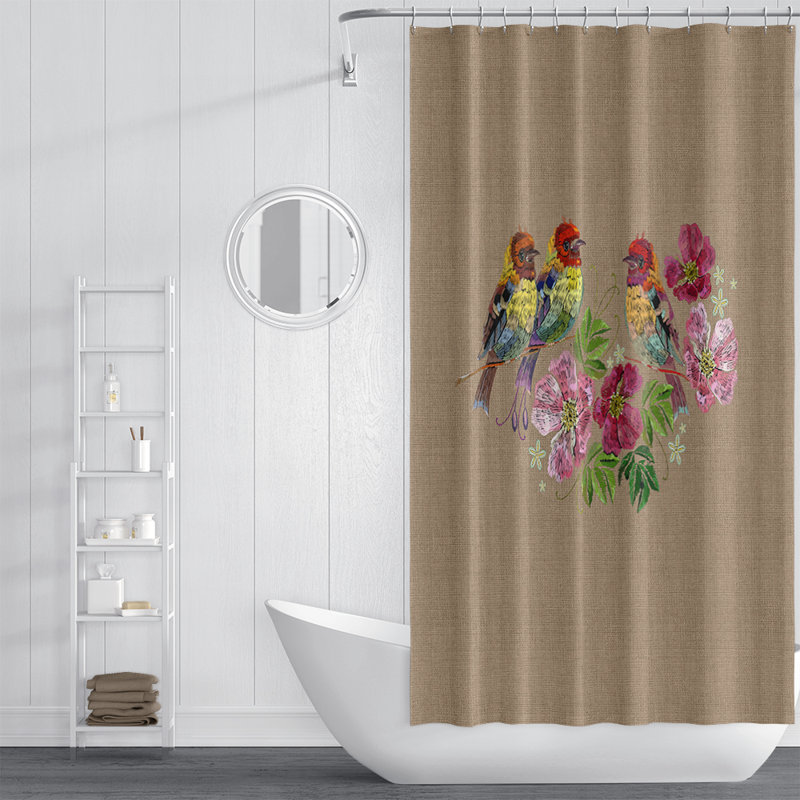 Birds And Floral Design Shower Curtain, 83" H x 70" W