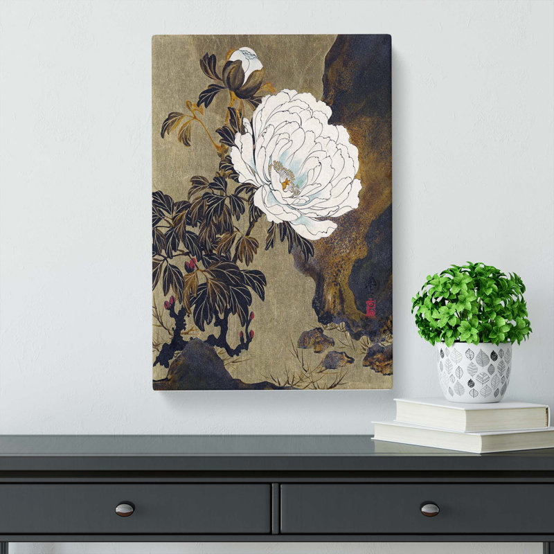 A Peony Flower by Shibata Zeshin - Wrapped Canvas Painting, 50cm H x 35cm W x 3cm D