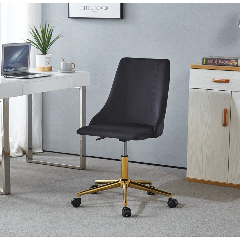Torrance Velvet Upholstered Office Chair with Gold Accent Base, Black