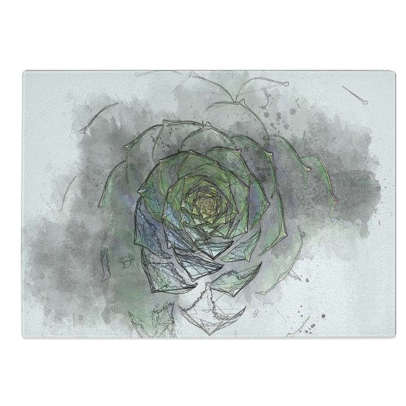 Tempered Glass Dark Succulent Plant Chopping Board, 39 cm W x 28.5 cm L