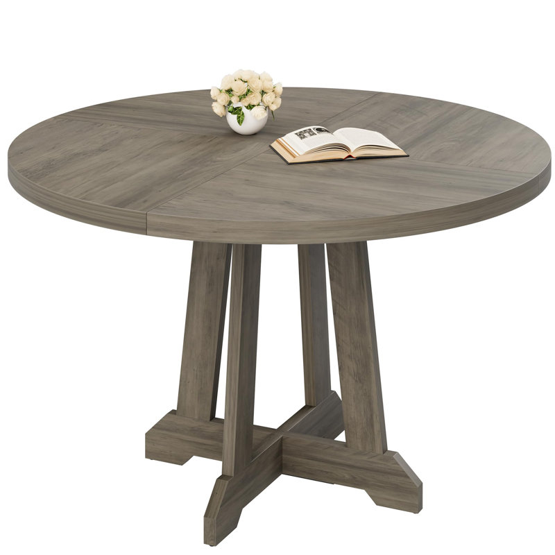 47 In Framhouse Round Dining Table For 4-6, Wooden Kichen Table, Gray
