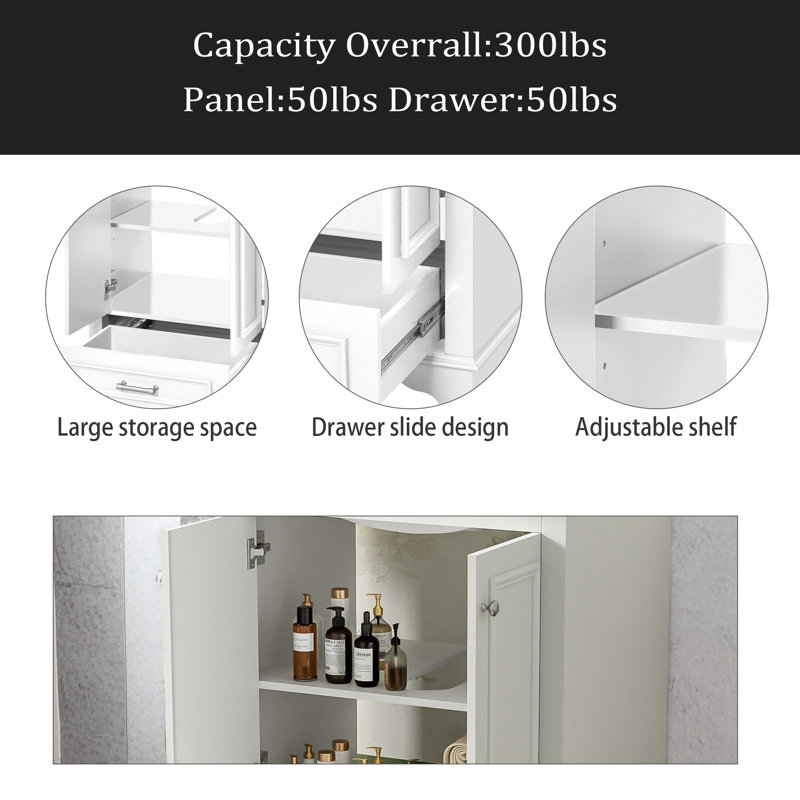 Meuble-lavabo 24 po avec lavabo en céramique, meuble Storae autoportant moderne avec poignées argentées, portes à fermeture douce