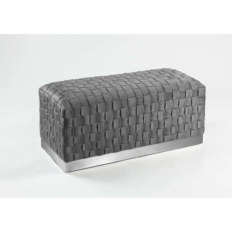 Tylani Velvet Upholstered Bench, Gray, Silver