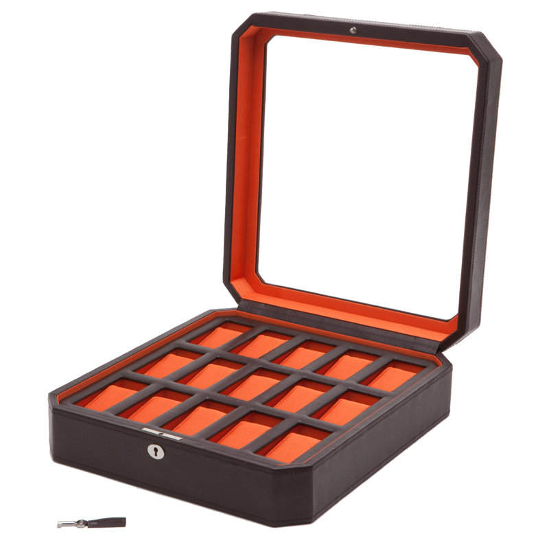 Wood Watch Box + Locking, Brown/Orange