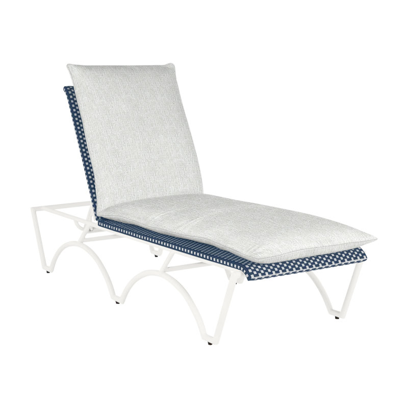 Savoy 81" Long Reclining Single Chaise with Cushions, No Welt, Chalk/White/Navy, Paper Sky