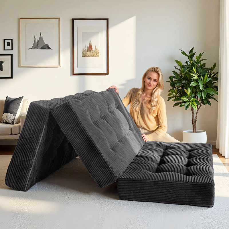 Tri-Fold Velours côtelé 6 po, Lit simple, Gris foncé