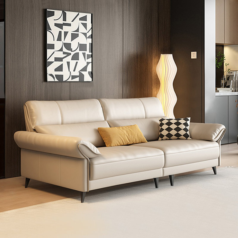 Canapé modulaire kaki en cuir véritable, 35.43" H x 84.65" W x 37.01" D