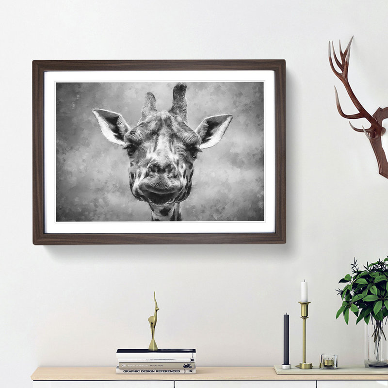 Wonderful Giraffe - Framed Print, 62cm H x 87cm W x 2cm D, Walnut Framed