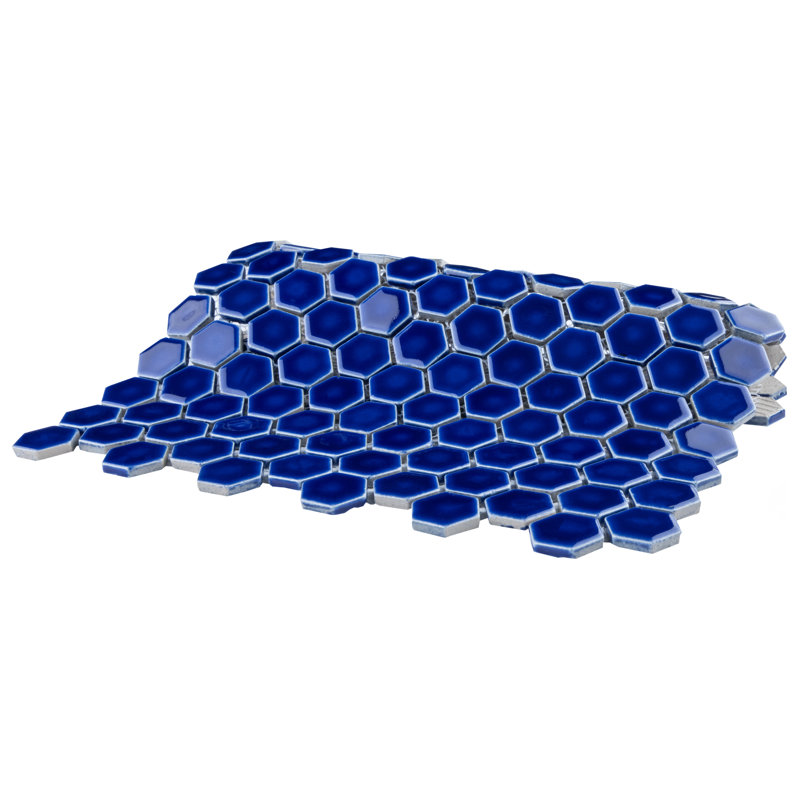 Metro 0.91" x 1.02" Porcelain Honeycomb Mosaic Wall Tile, Sapphire