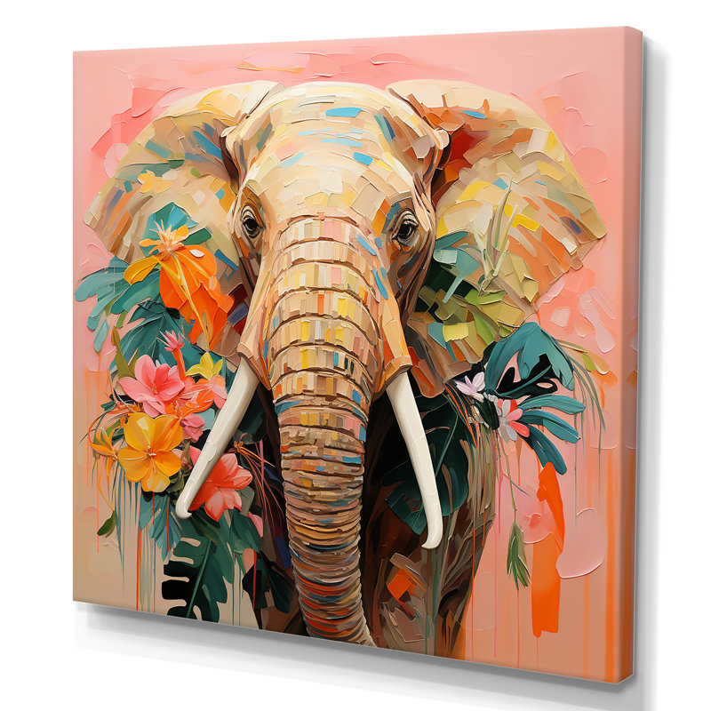 Éléphant gris abstrait, art mural d'éléphant IV, Toile tendue, H 36 po x l 36 po x P 1,5 po