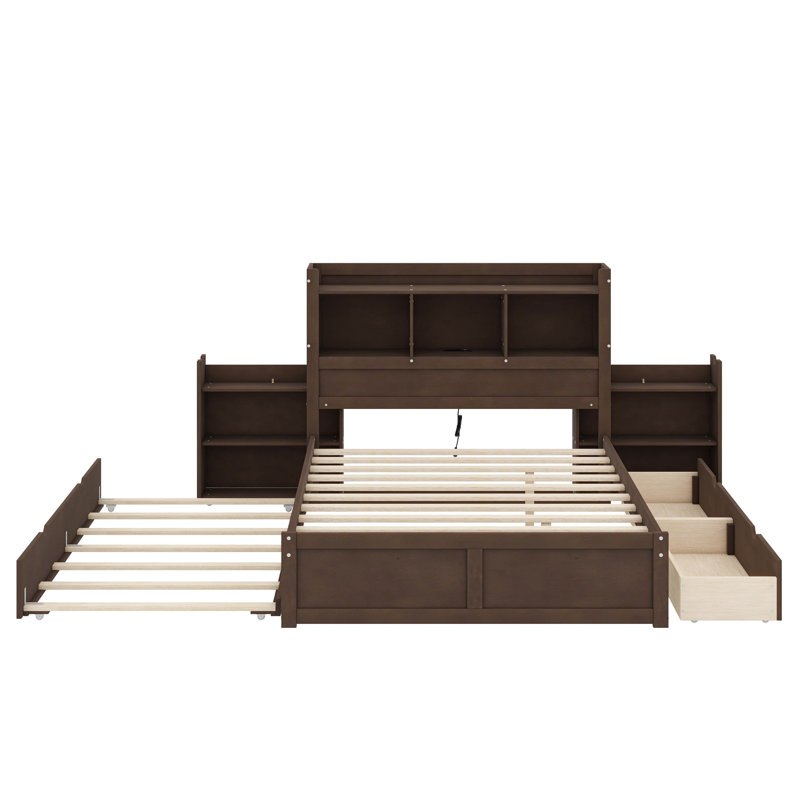 Lit plateforme double avec tablettes coulissantes, Espresso