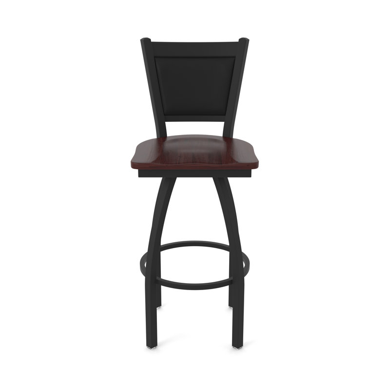 Tabouret pivotant Hadleigh, Érable cerisier foncé, Tabouret de bar (siège d’une hauteur de 30 po), Noir froissé